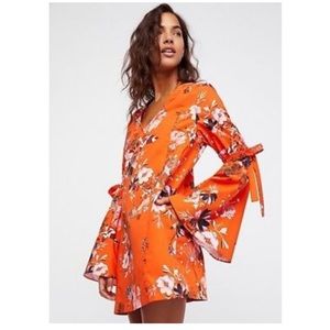 Free People Lover of Mine Orange Floral Bell Sleeve Dress